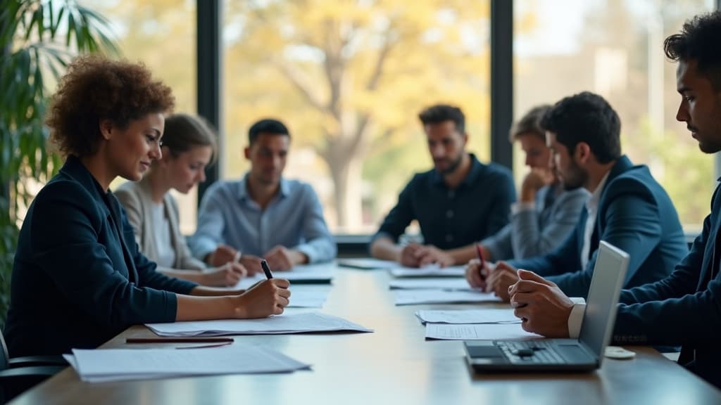 The DocuLegal team working together in a bright modern glass office